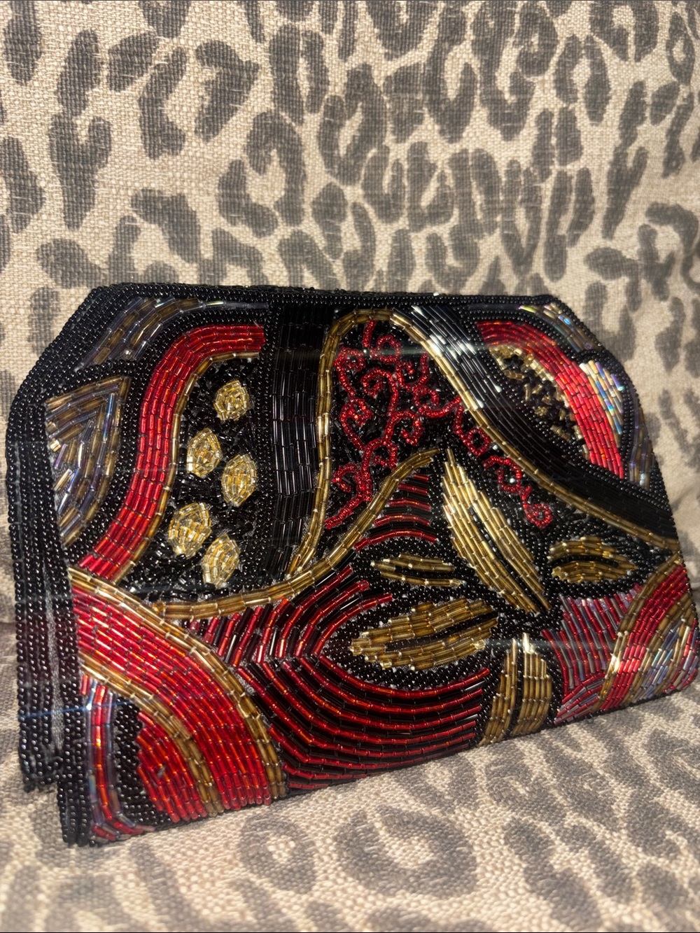 Vintage Marshall Fields art deco beaded clutch black tie evening bag